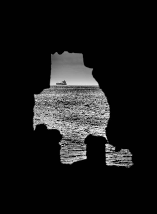 Brian Weis: Ship passing Fort Point, as seen through a hole in a casemate wall